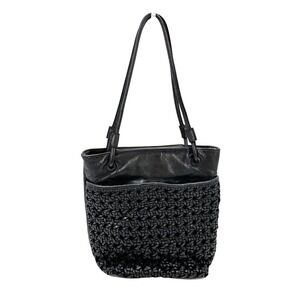 Latico Black Clover Leather Woven Tote Bag Shoulder Purse Handcrafted Boho